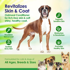 NuLife Oatmeal Dog Conditioner tropical scent leaves coat smelling fresh after wash.