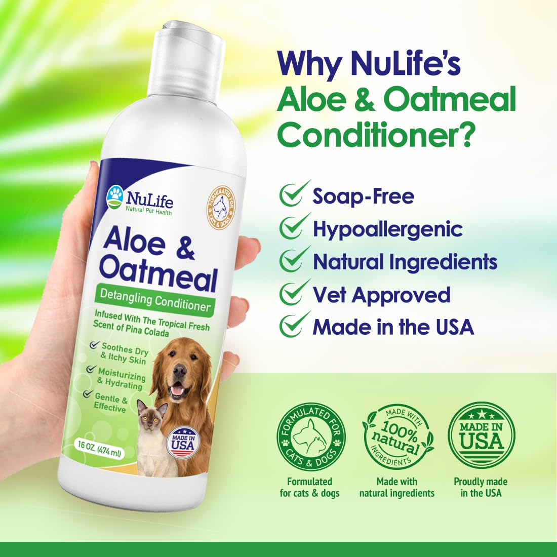 NuLife Oatmeal Dog Conditioner USA-made and vet approved for pets.