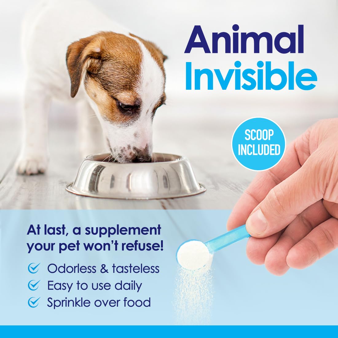 NuLife odorless and flavorless powder near pet food for easy administration.