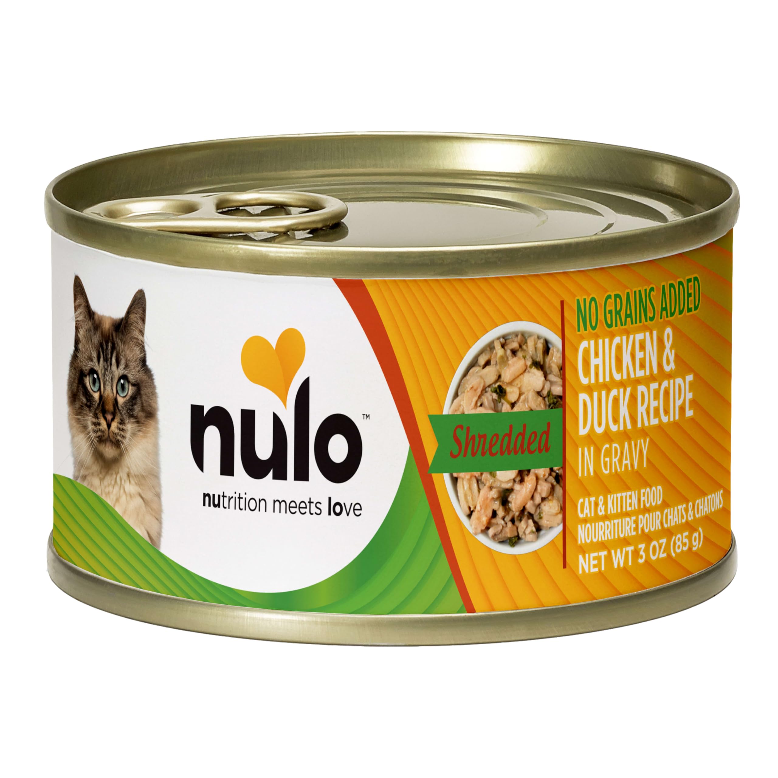 Nulo 3oz can label emphasizes omega fatty acids and probiotics.