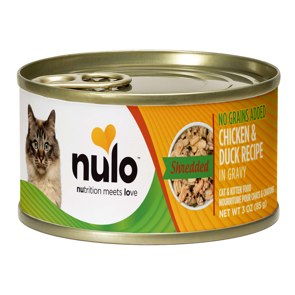 Nulo 3oz can label emphasizes omega fatty acids and probiotics.