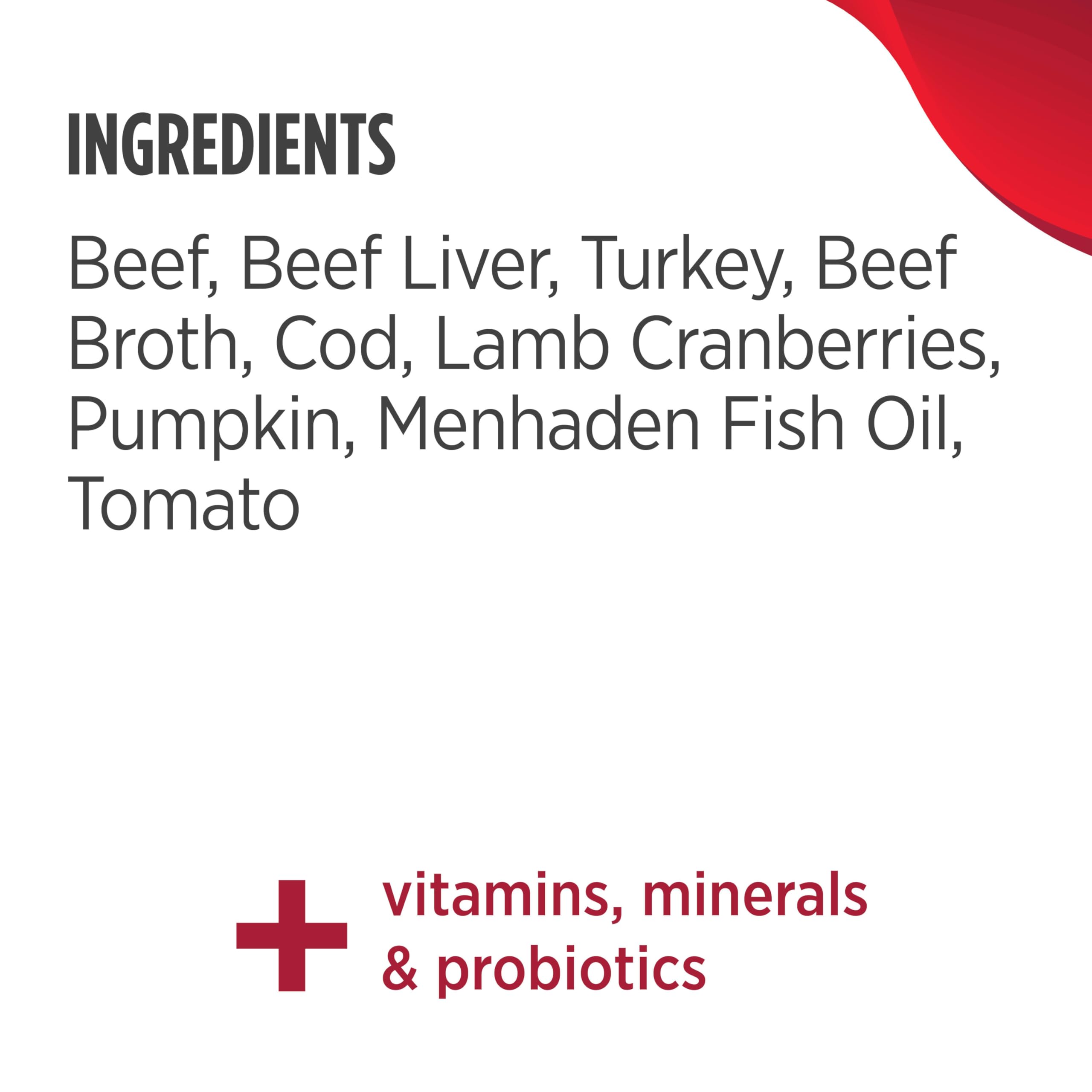 Nulo beef and lamb pate ingredients panel with grain-free additions.