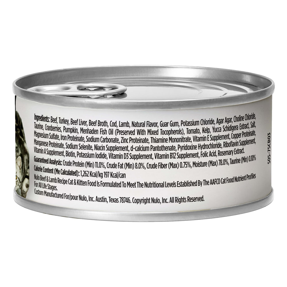 Nulo beef and lamb pate made in the USA stamp signaling quality manufacturing.