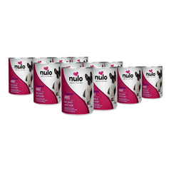 Nulo beef-peas-carrots wet dog food can shown as a protein-rich meal option