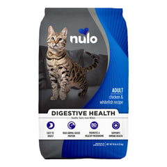 Nulo Digestive Health Cat bag packaging highlights grain-free formula for digestive wellness