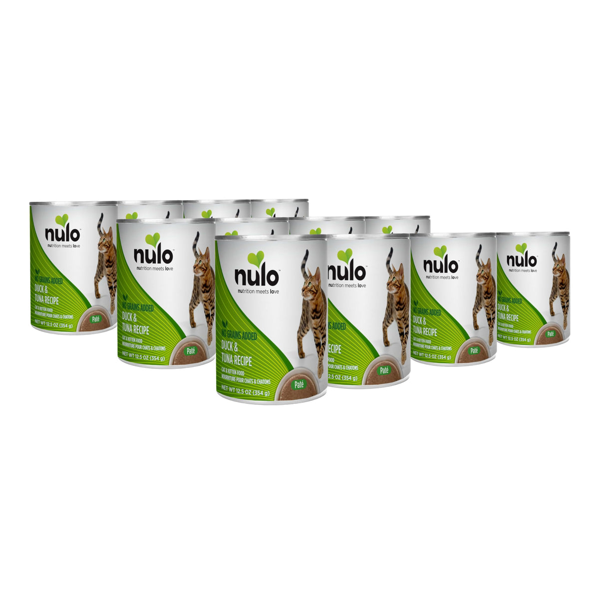 Nulo Duck & Tuna Pate cat food can front, protein-rich flavor for energy