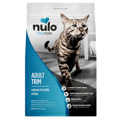 Nulo Freestyle Adult Trim Salmon kibble in a bowl supports lean muscle.