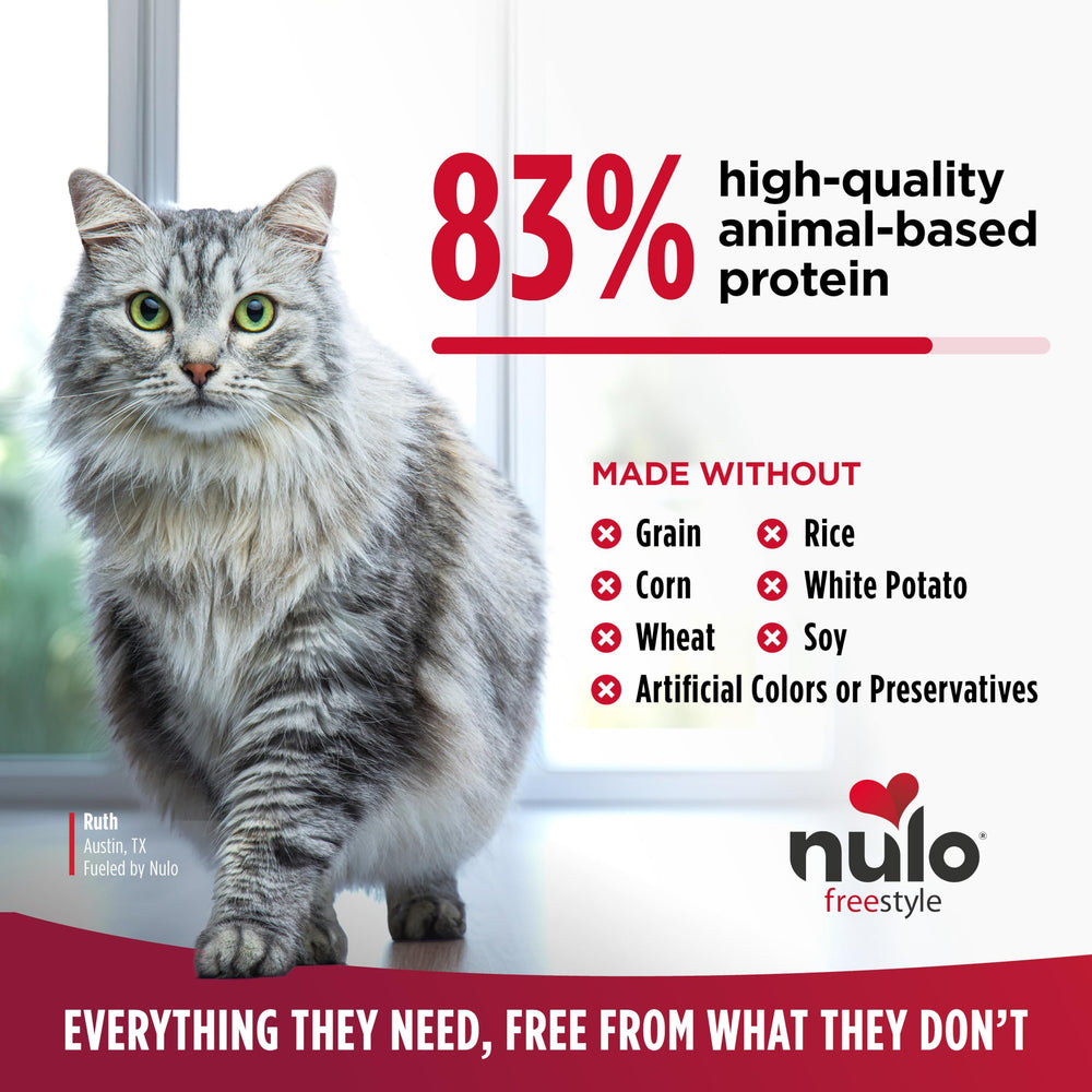 Nulo Freestyle omega-rich kibble promotes glossy coat and supple skin for cats