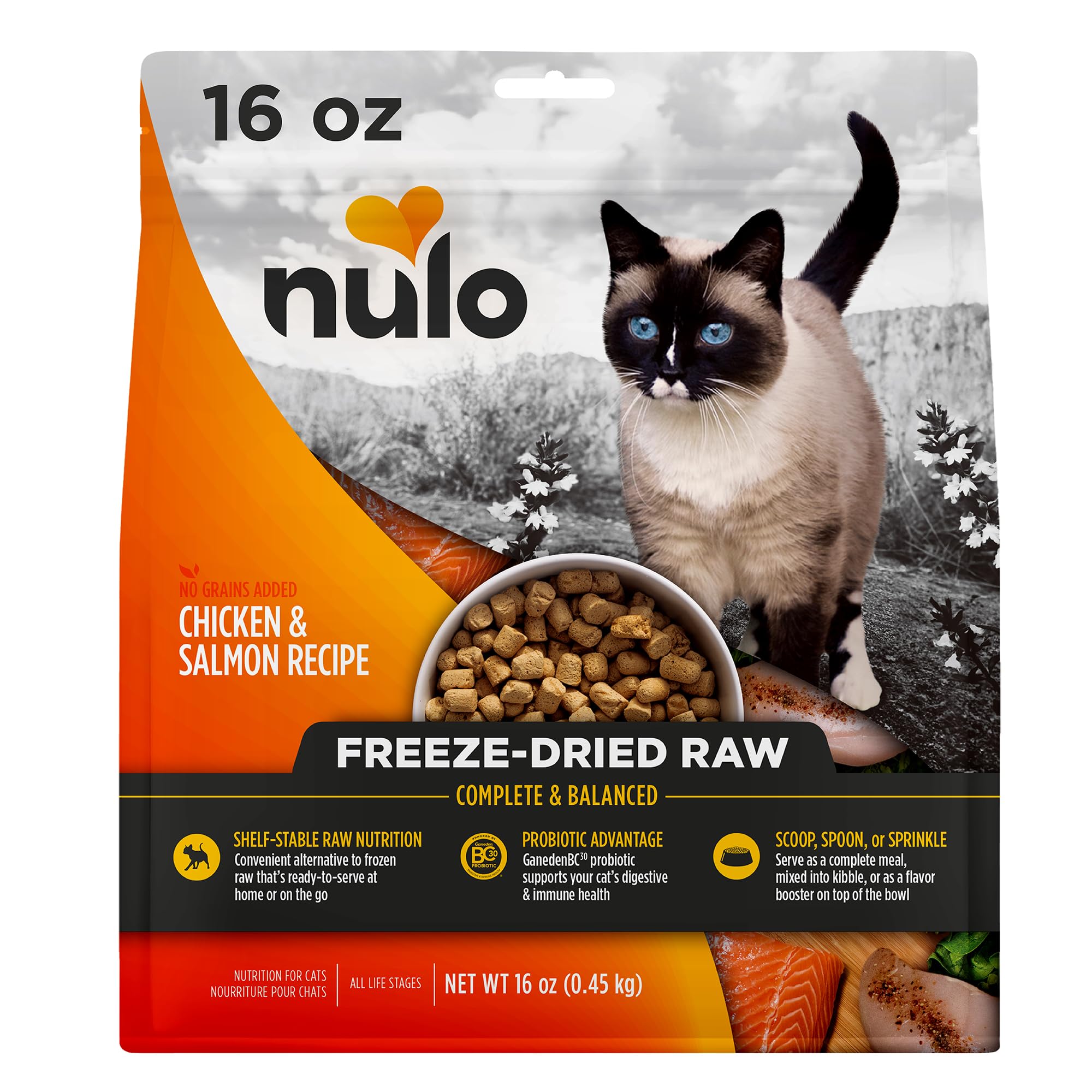 Nulo Freestyle freeze-dried raw bag closeup showing shelf-stable nutrition.