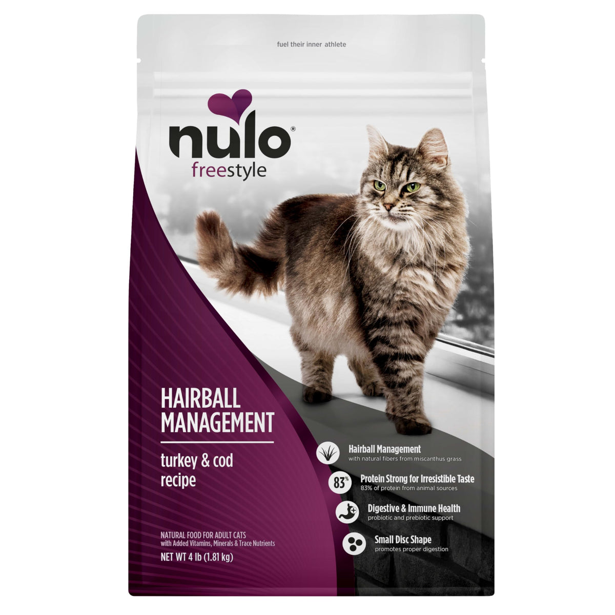 Nulo Freestyle hairball turkey cod kibble in bag supports digestion and coat health