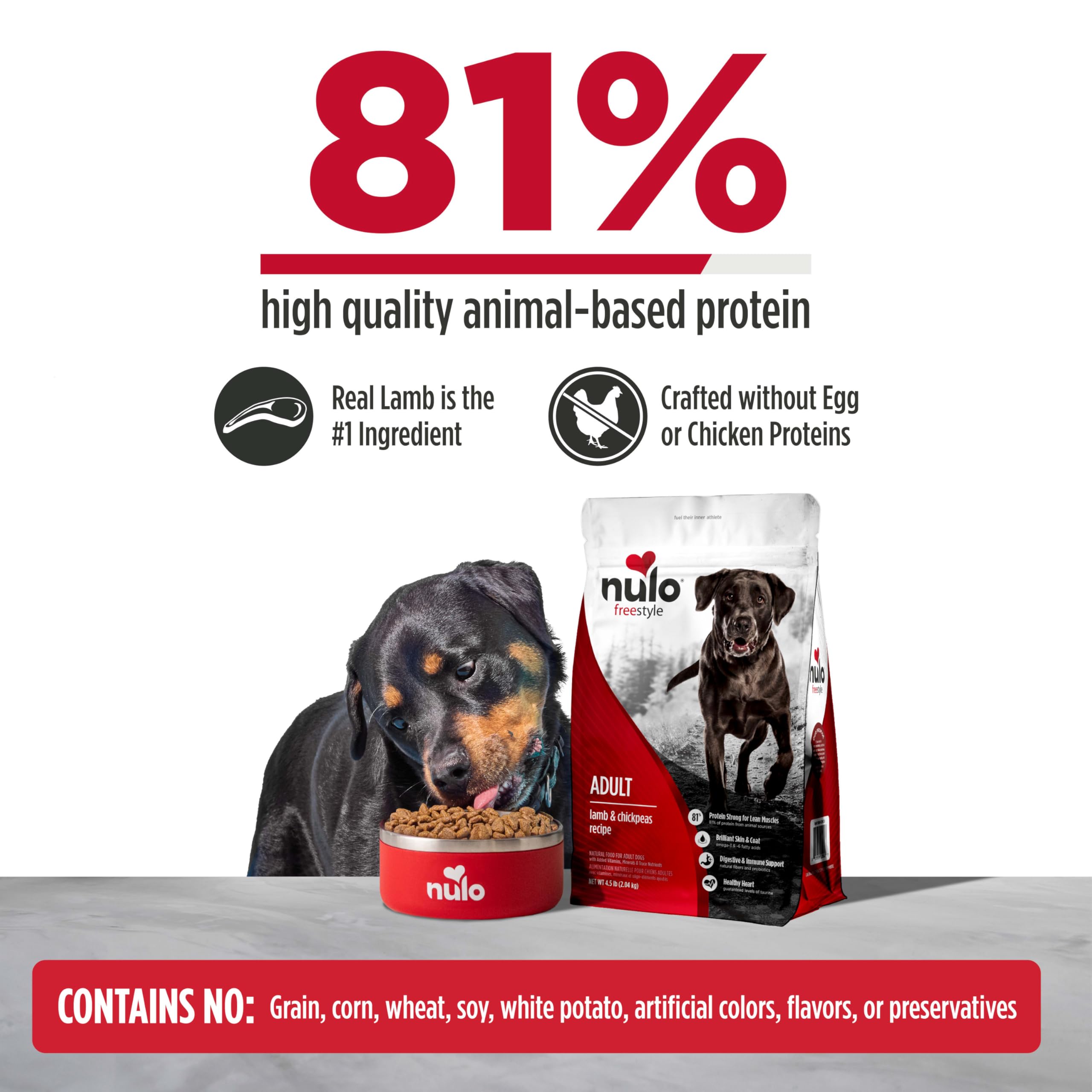 Nulo Freestyle lean-muscle bites kibble close-up for energy on adventures
