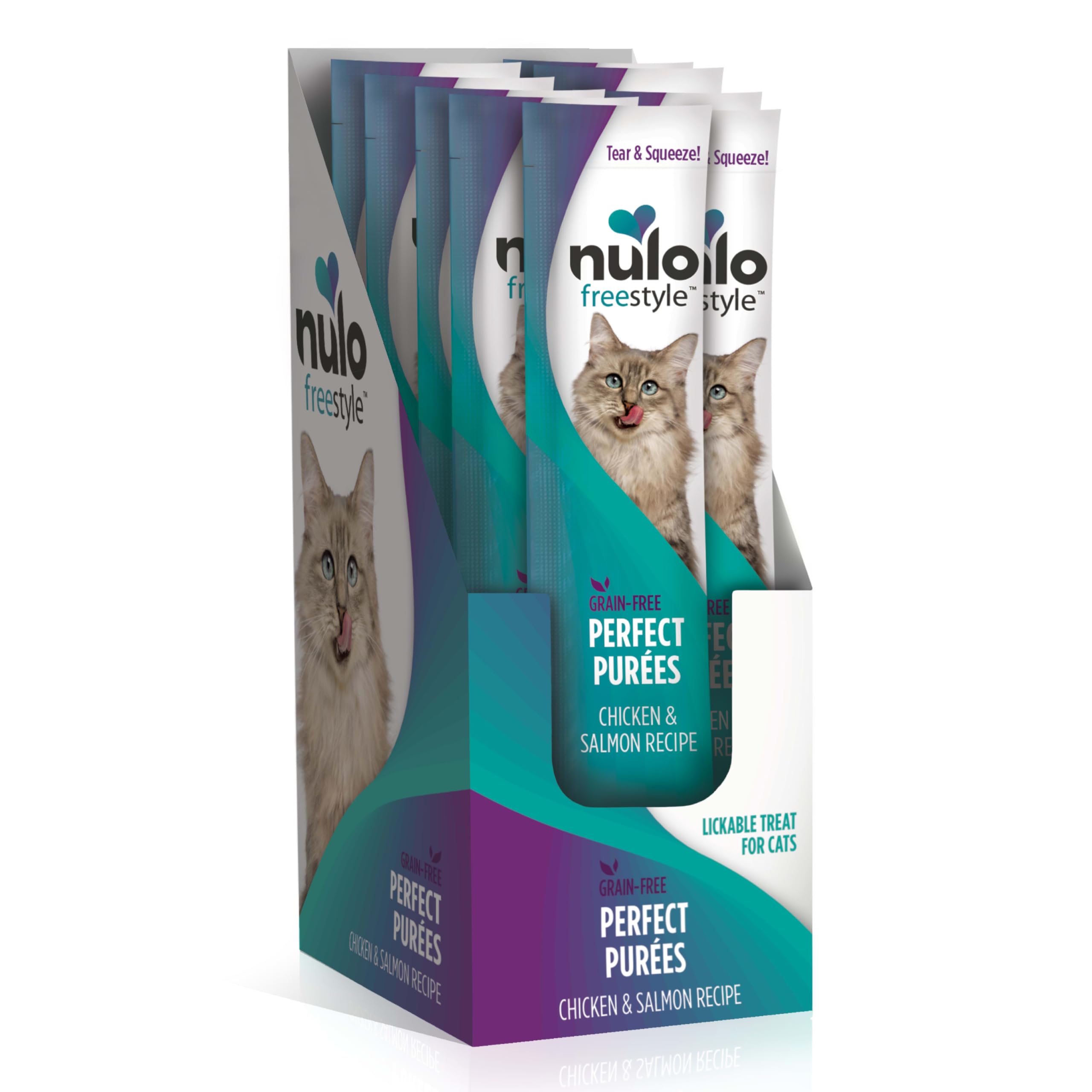 Nulo FreeStyle Purees tube with chicken and salmon for hydration.