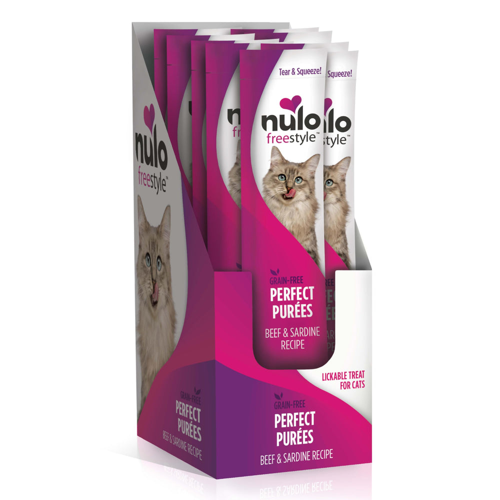 Nulo Freestyle beef-sardine puree tube close-up showing rich texture and hydration