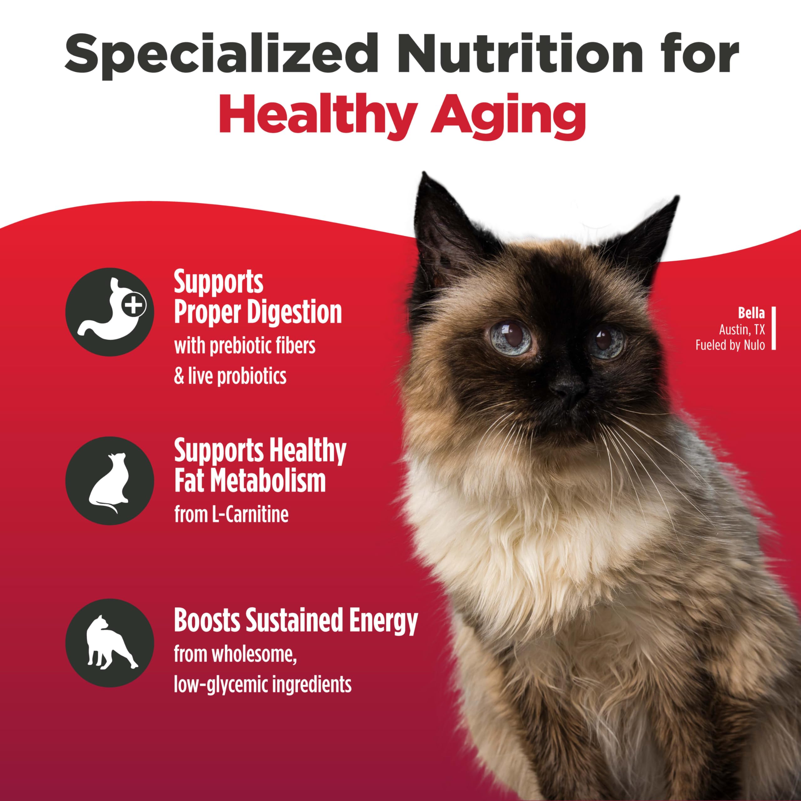 Nulo Freestyle Senior omega fatty acids bottle highlights skin and coat support.