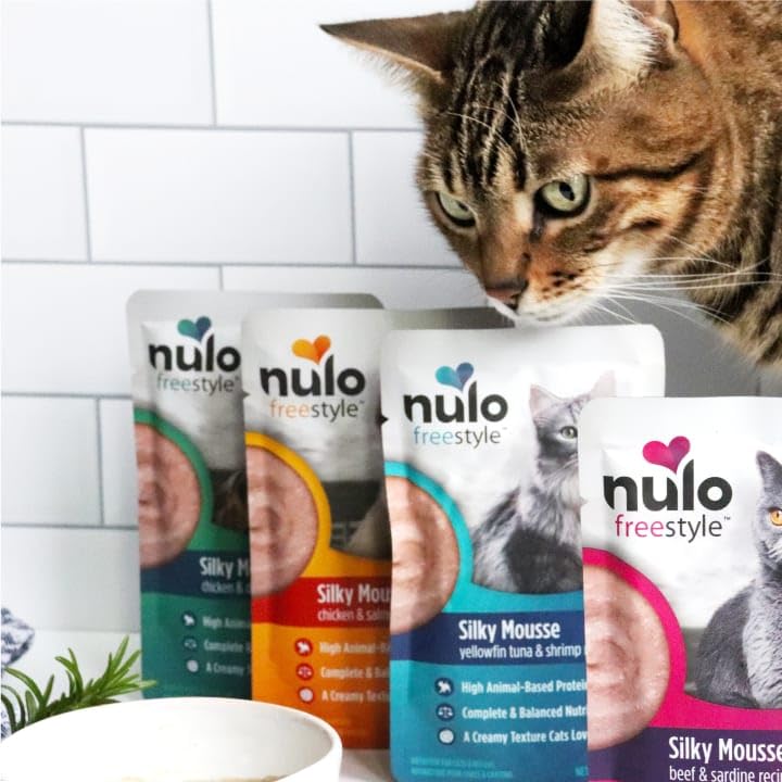 Grain-free Nulo Freestyle Silky Mousse emphasizes allergen-free nutrition.