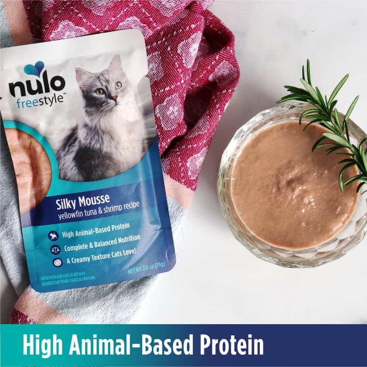 Protein-packed Nulo Freestyle Silky Mousse highlights tuna and shrimp for heart health appeal.