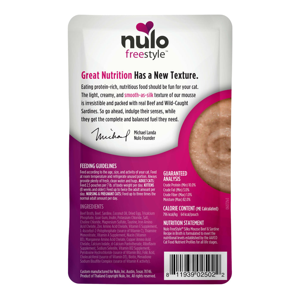 Nulo Freestyle Silky Mousse life-stage formula supports kittens to seniors.