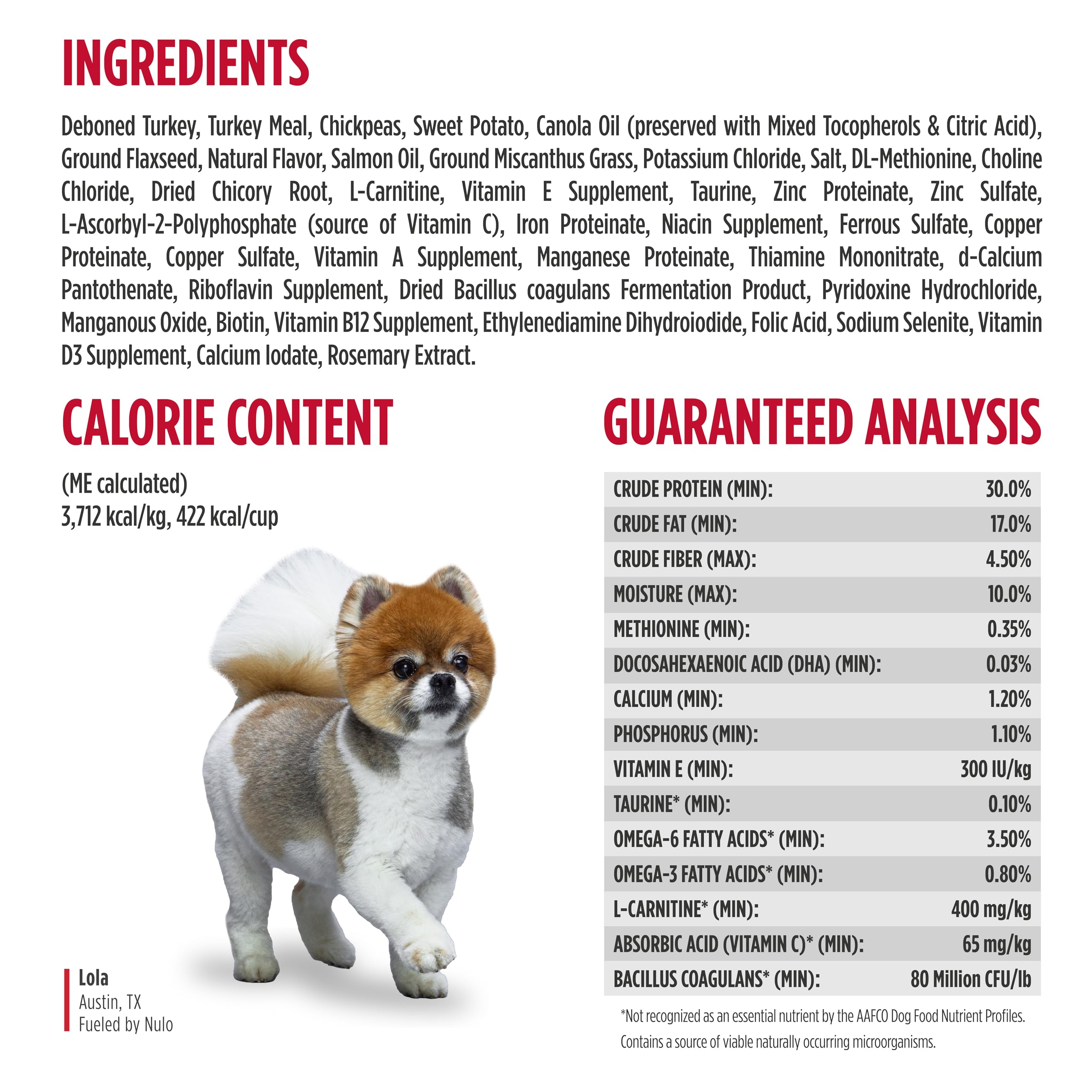 Nulo Freestyle turkey kibble portion-control shot emphasizes easy feeding portions