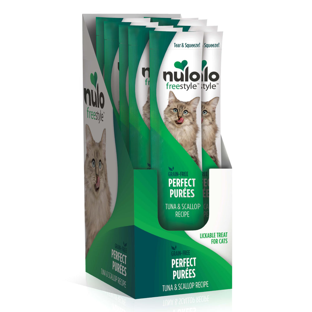Nulo Freestyle tuna-scallop puree tube showing high moisture for hydration.