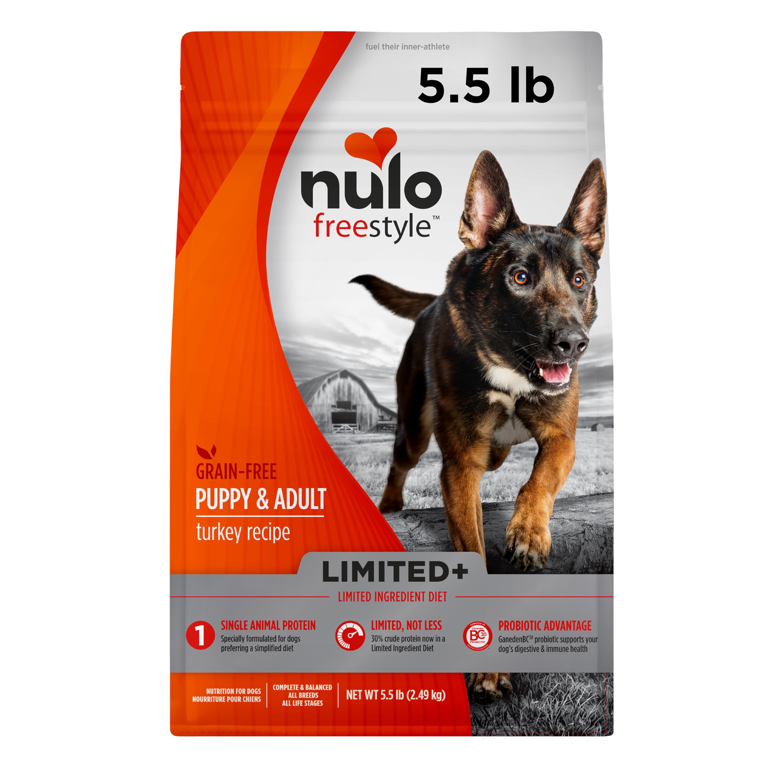 Nulo Freestyle turkey kibble in a bowl may support lean muscle.