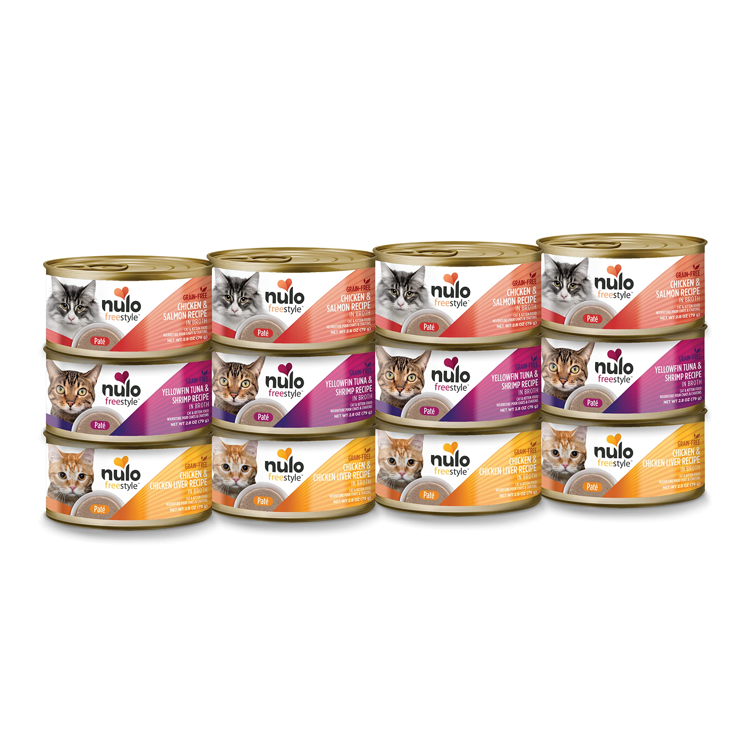 Nulo Freestyle pate cat food 12-pack can display, convenient mealtime