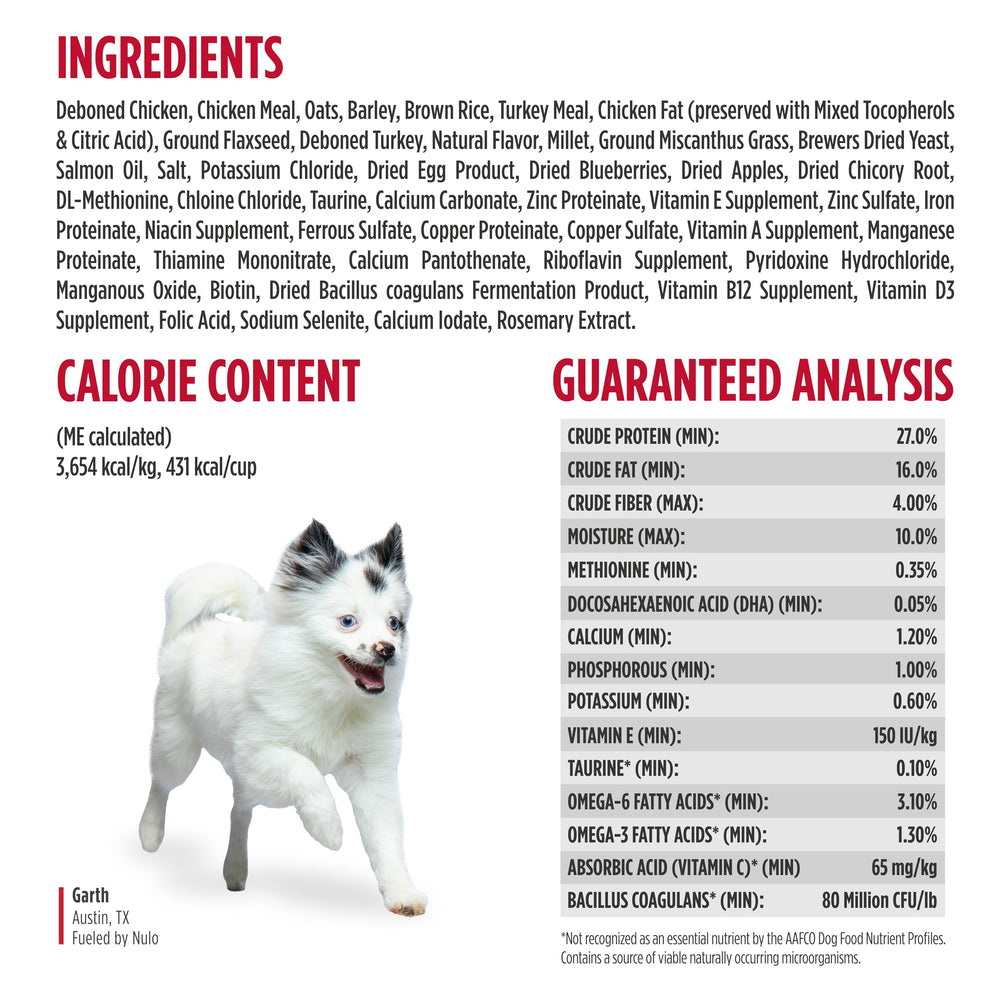 Nulo Frontrunner puppy ingredients feature chicken and turkey