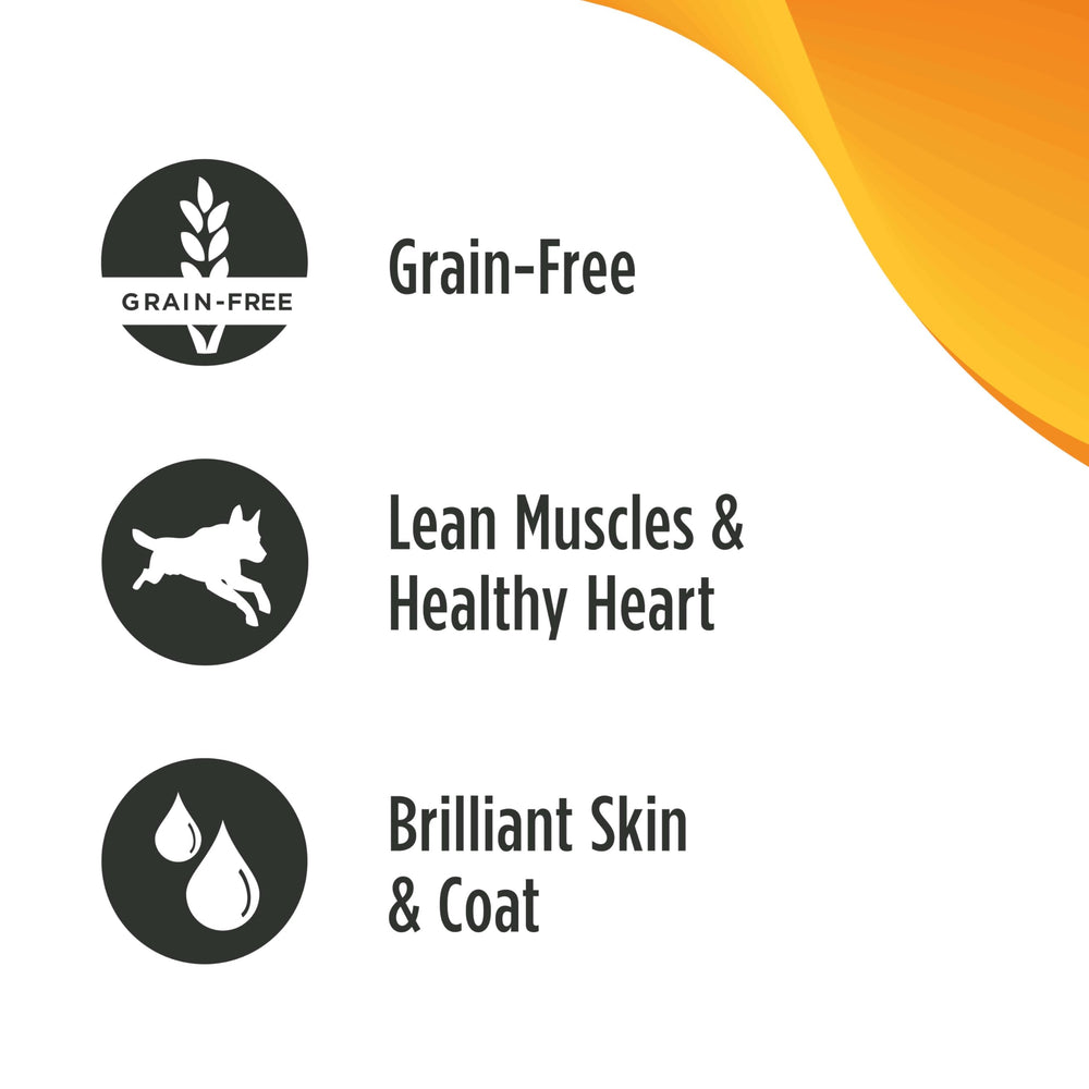 Nulo grain-free chicken dog food label front highlights grain-free formula.