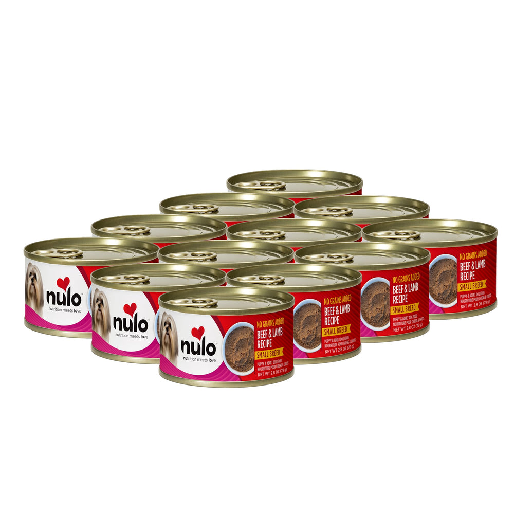 Nulo grain-free small-breed pâté can close-up with beef and lamb flavor for lean muscles