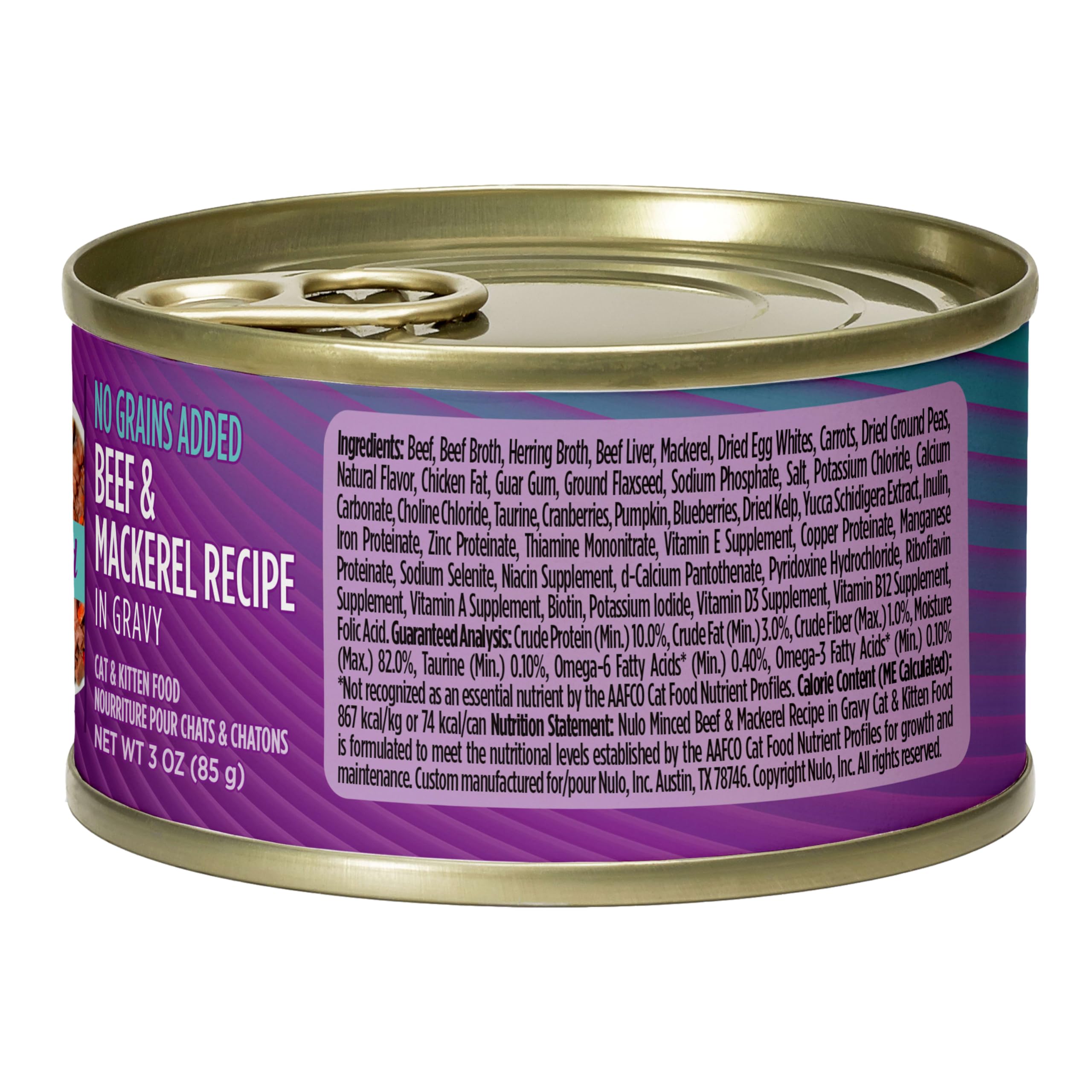 Nulo high-protein meat selection visual suggests balanced nutrition for cats