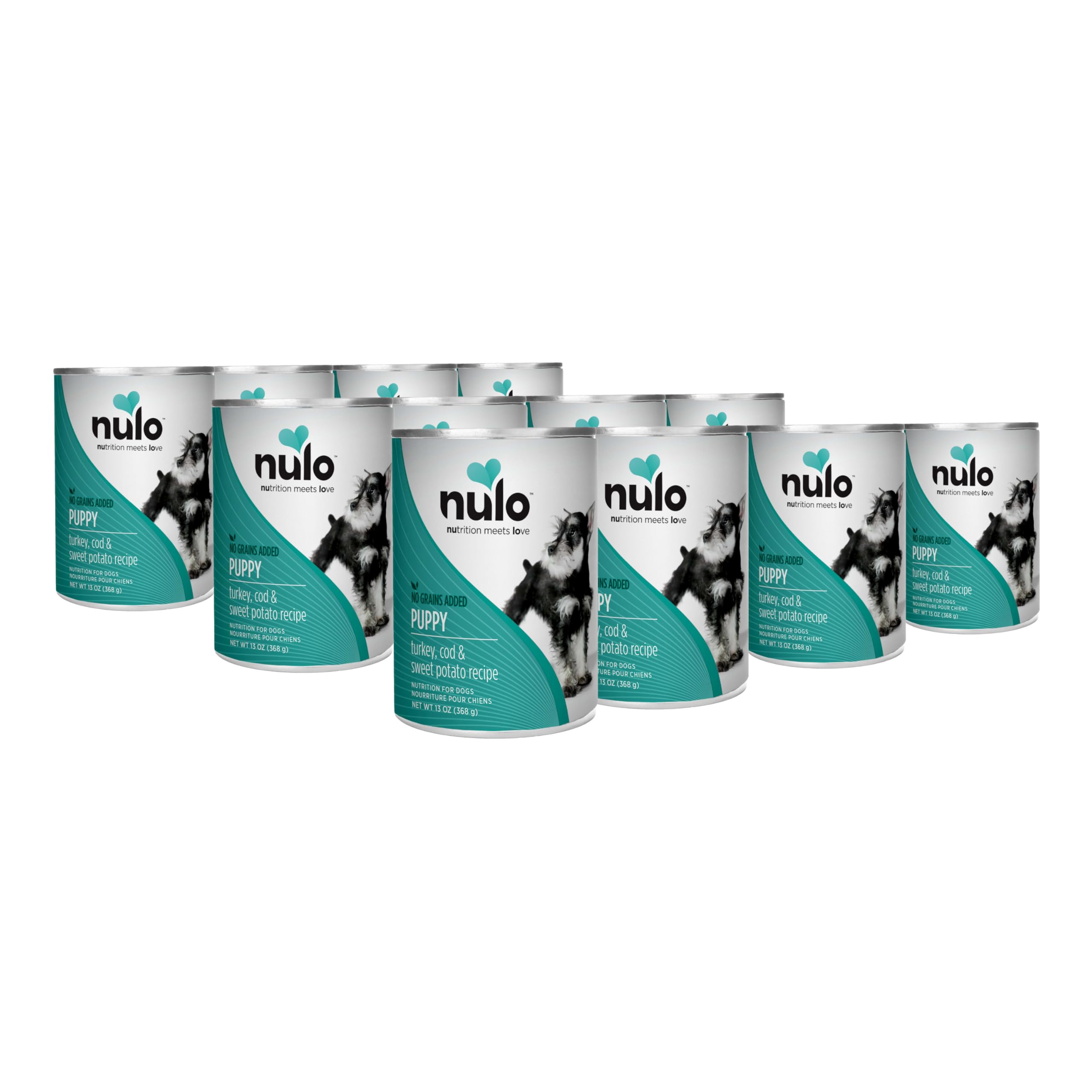 Nulo Puppy Turkey-Cod-Sweet Potato wet food can showing grain-free protein options for puppies