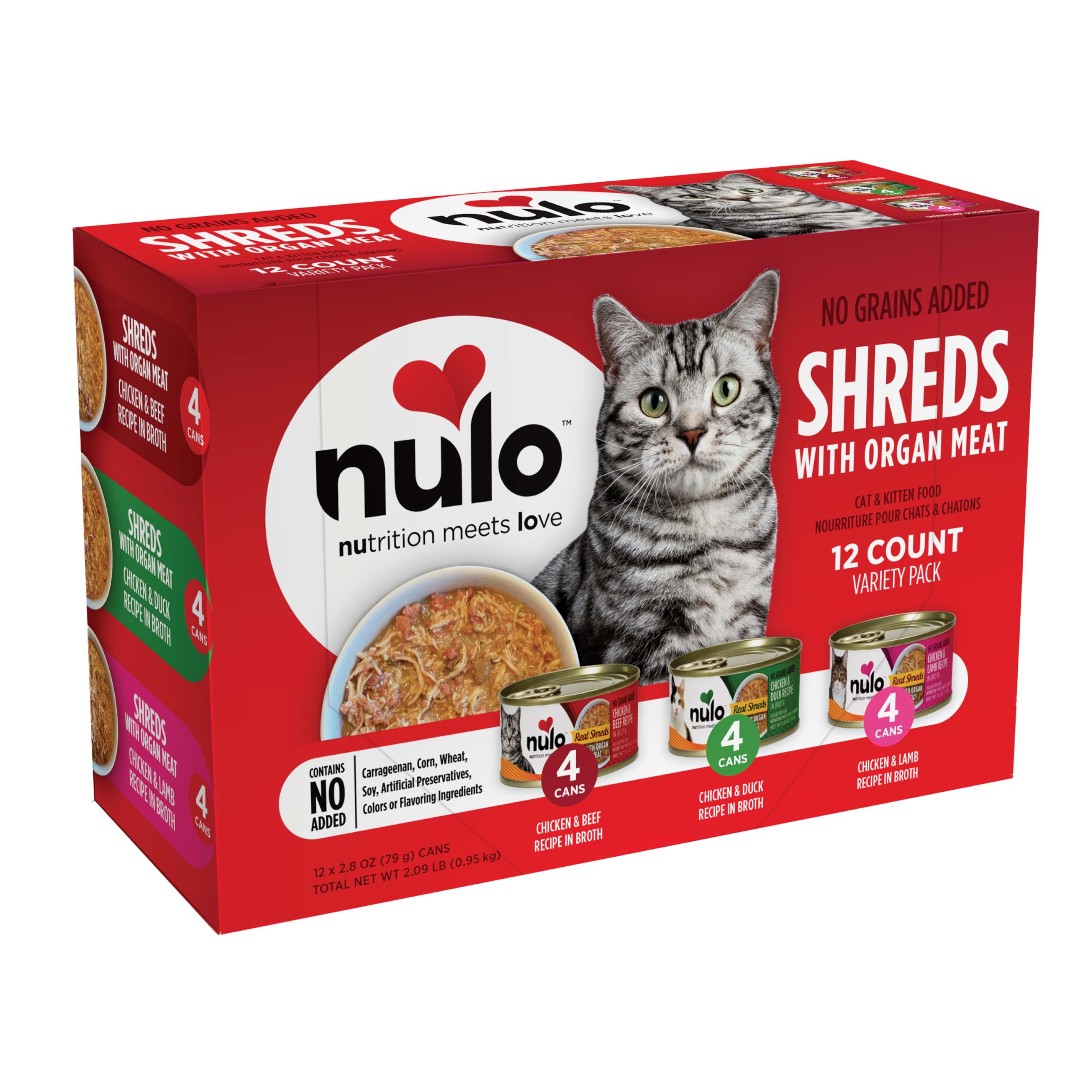 Nulo Real Shreds organ meats can, savory broth entices cats.