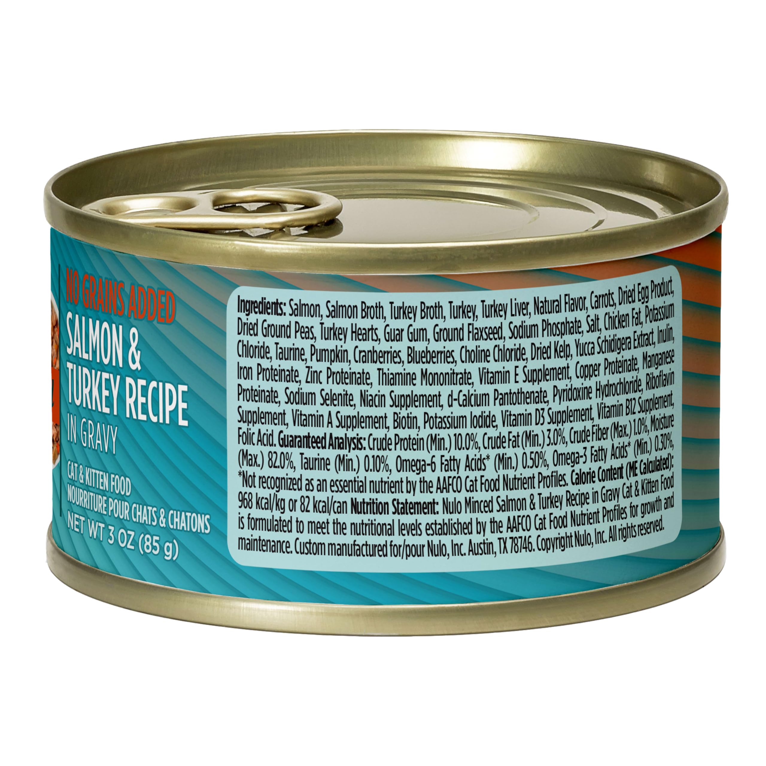 Nulo grain free label emphasizing no grains and artificial additives