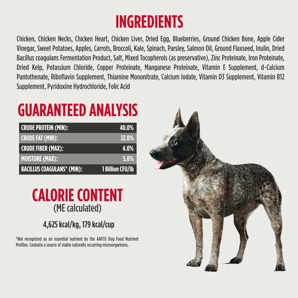 Nulo Freeze-Dried Raw Chicken with Blueberries conveys shelf-stable raw convenience.