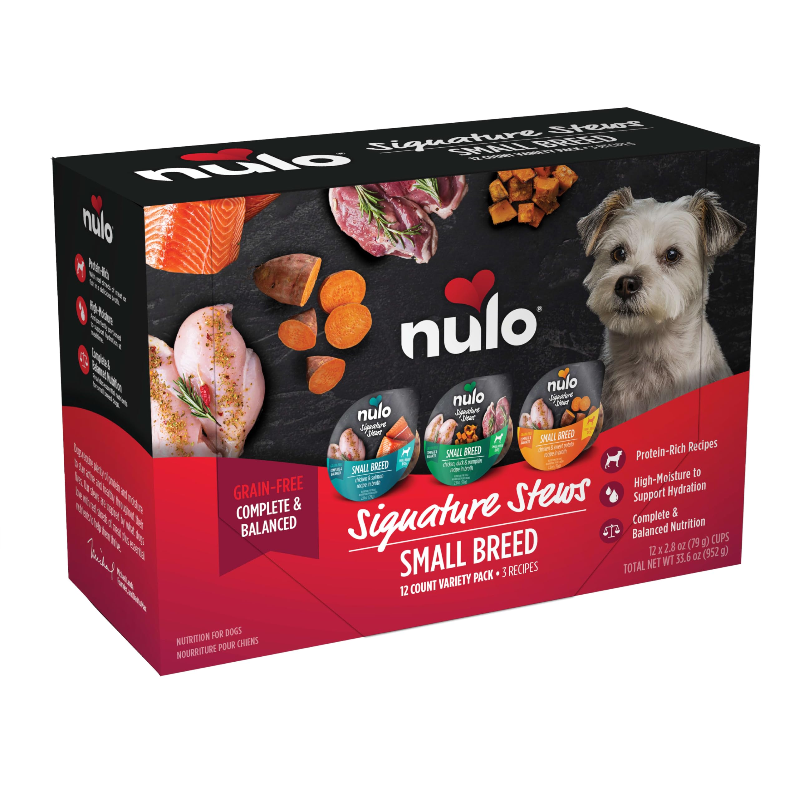 Nulo Signature Stews small-breed meat in broth for moisture at mealtime.