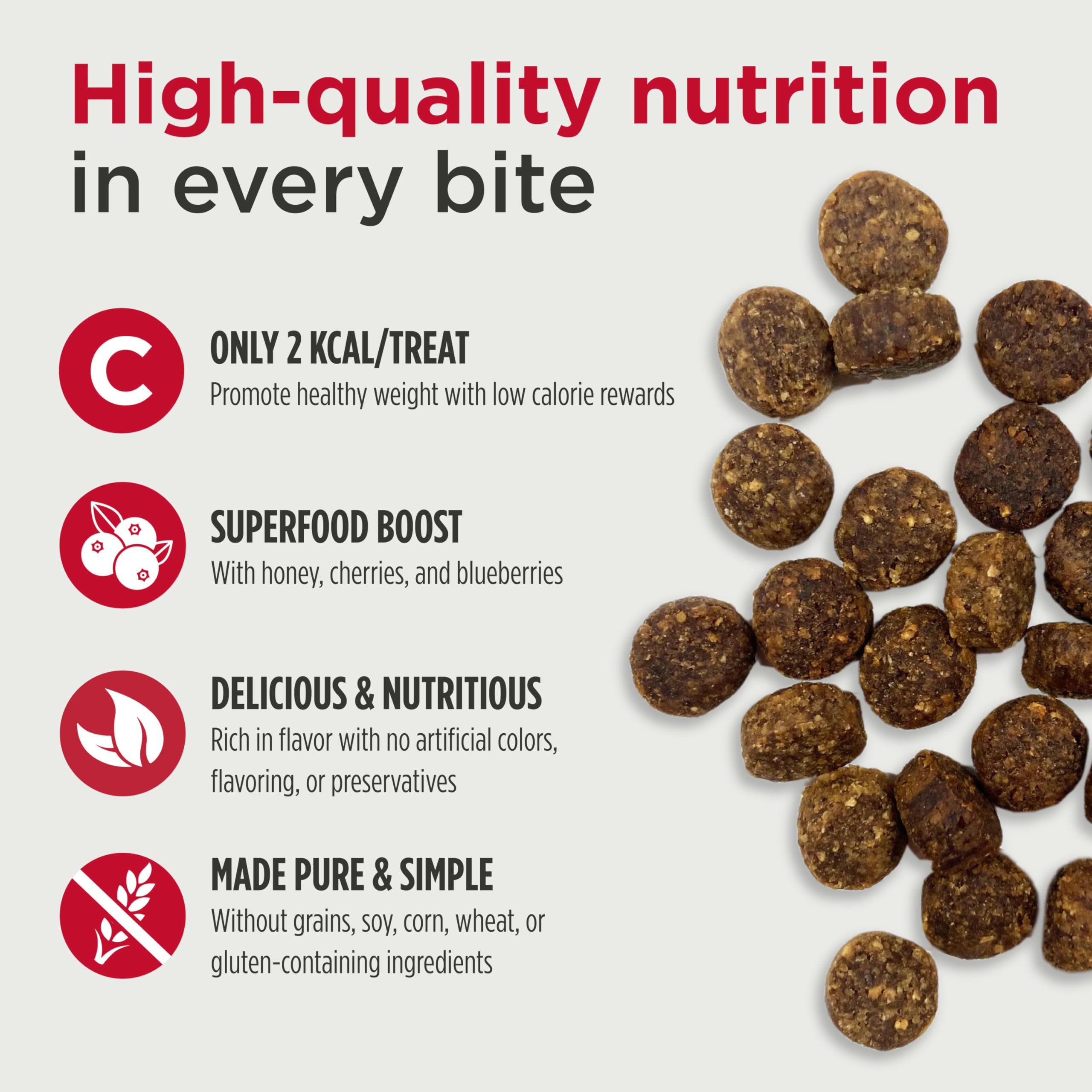 Nulo Trainers low-calorie rewards close-up highlighting 2 kcal per bite.
