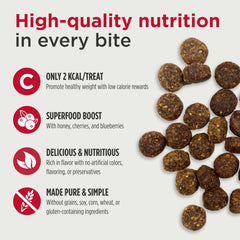 Nulo Trainers low-calorie rewards close-up highlighting 2 kcal per bite.