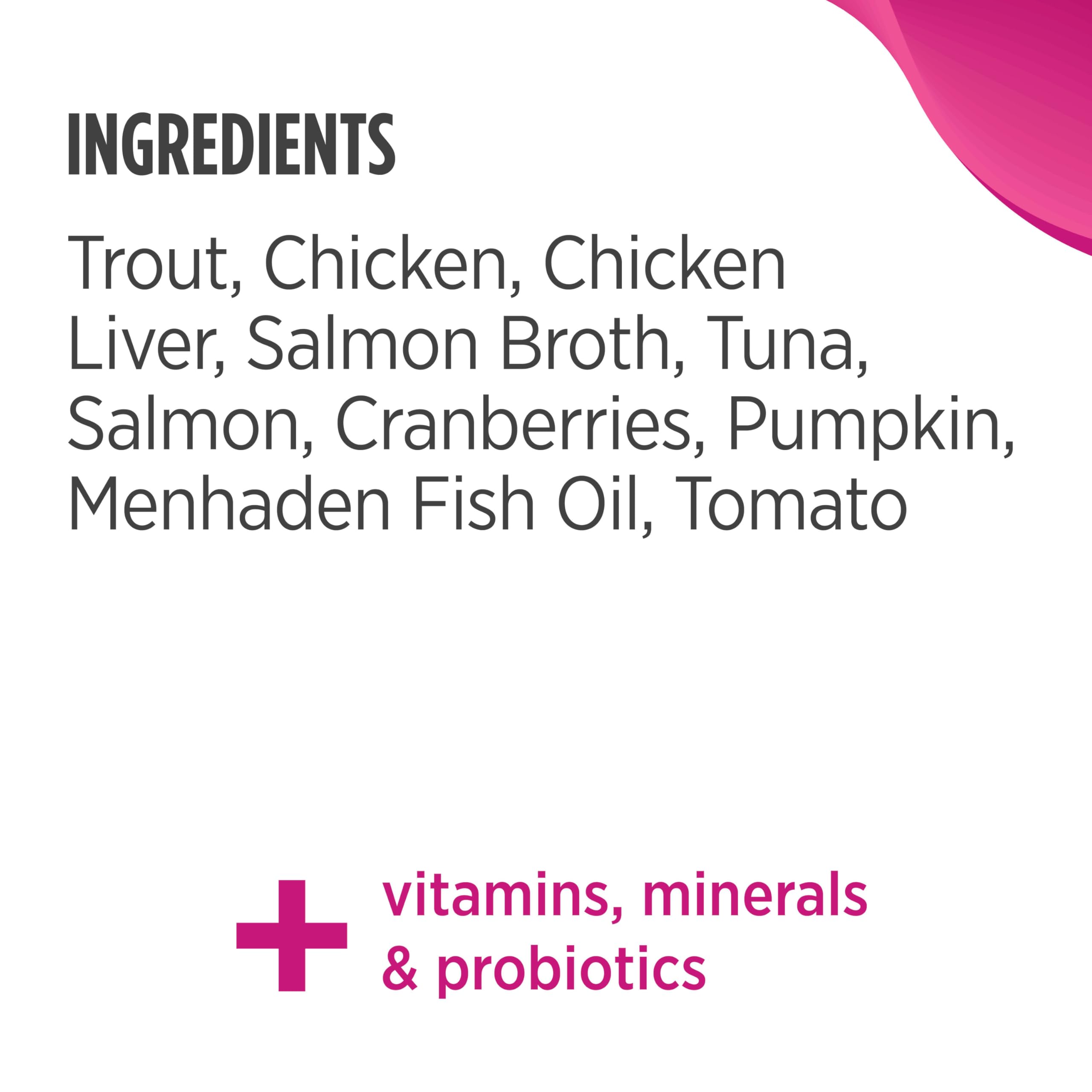 Nulo Trout & Salmon Pate ingredients highlight real trout, chicken and fish proteins