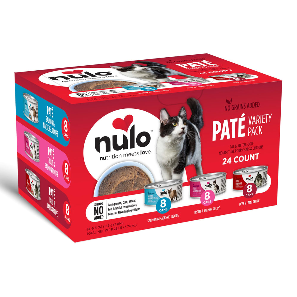 Nulo Variety Pack Pate collection shown for convenient, rotation-friendly feeding.