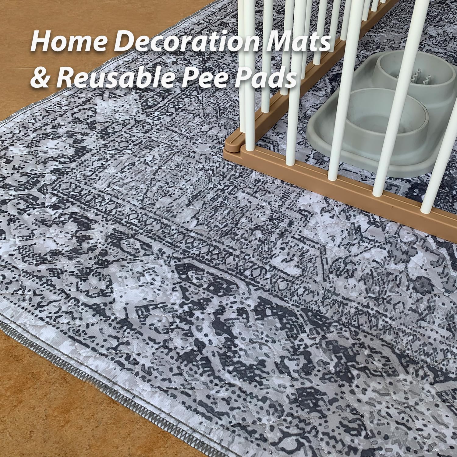 nunubaby pee pad non-slip backing keeps pad in place on wood floors.