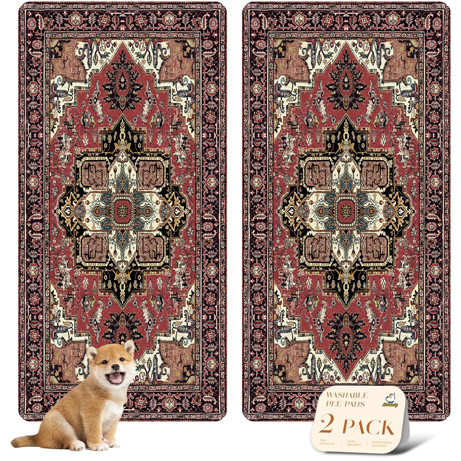 Nunubaby red rectangle pee pad 36x72 adds stylish floor protection.