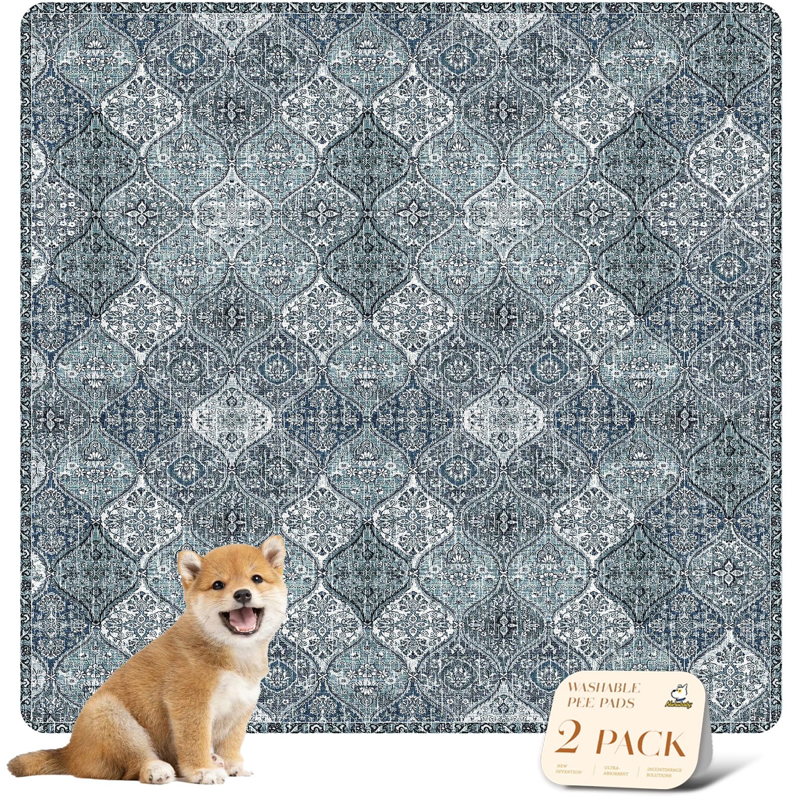 Nunubaby blue top view of washable dog pee pad highlighting absorbent surface.
