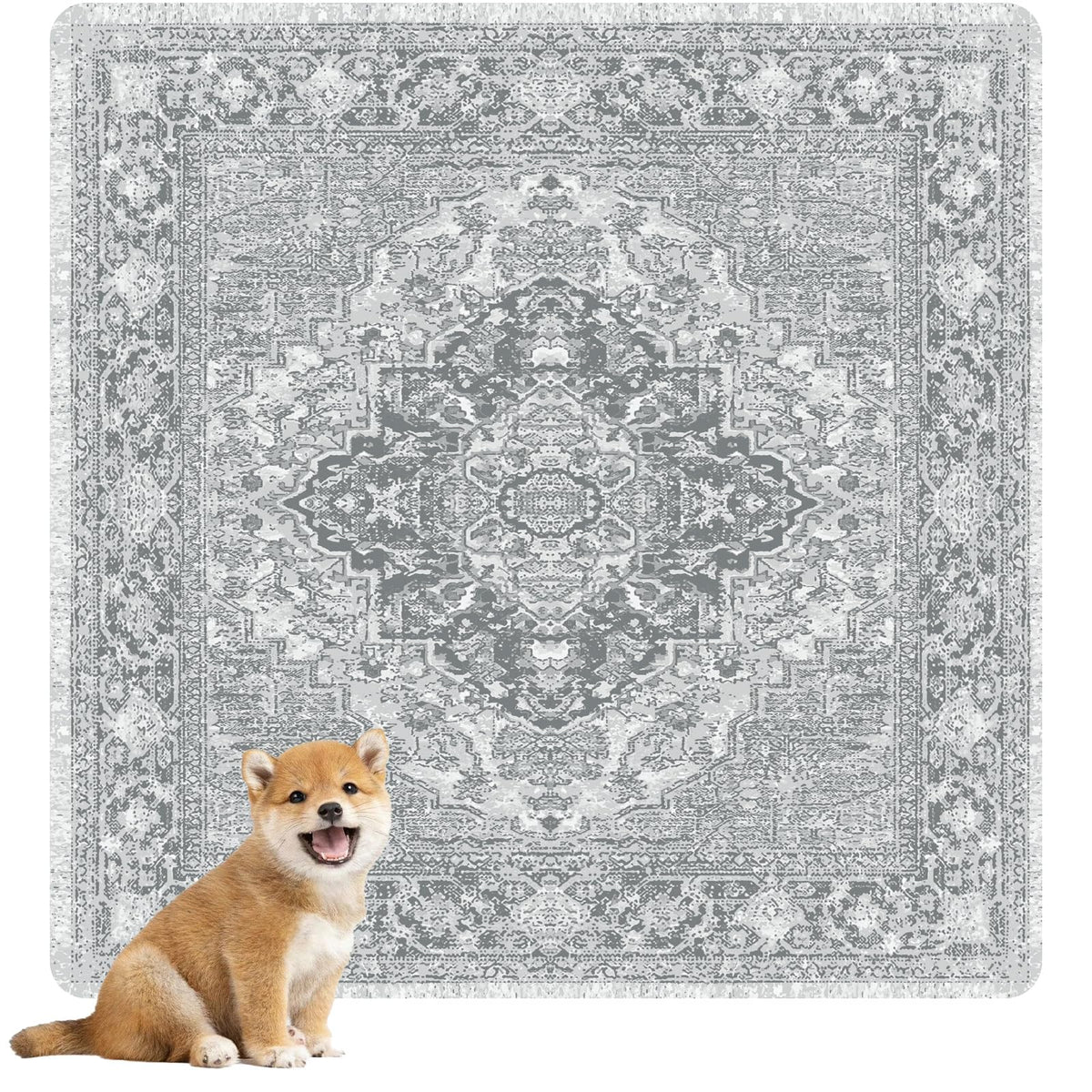 nunubaby washable dog pee pad in gray geo design protects floors and surfaces