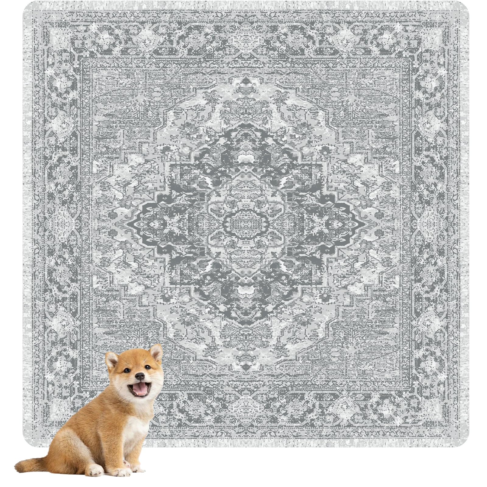 Nunubaby gray geo pad on floor showing secure placement and floor protection