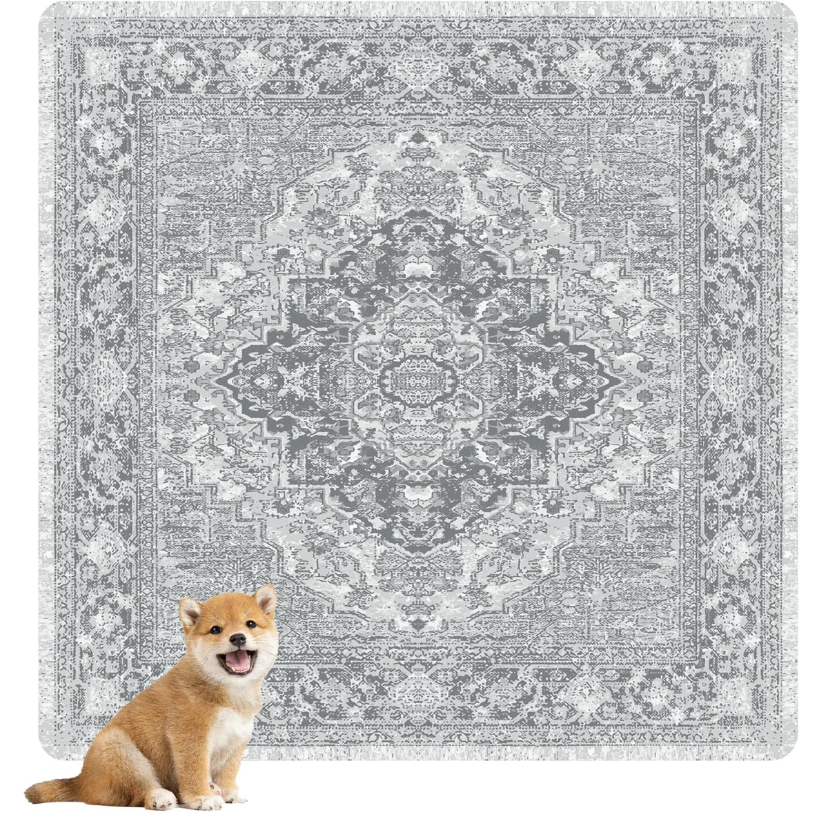 Nunubaby gray geo pad on floor showing secure placement and floor protection
