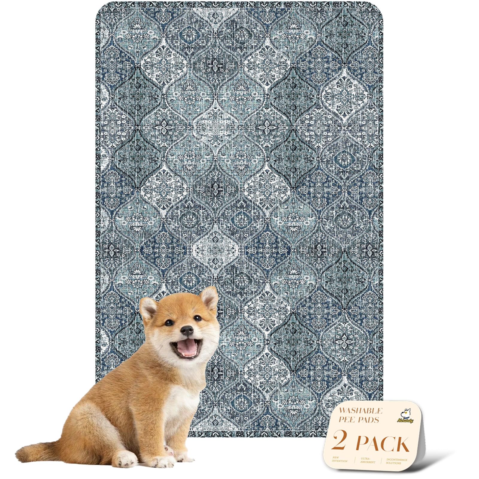 nunubaby washable pee pad blue solid for dogs, protects floors with leak-proof design.