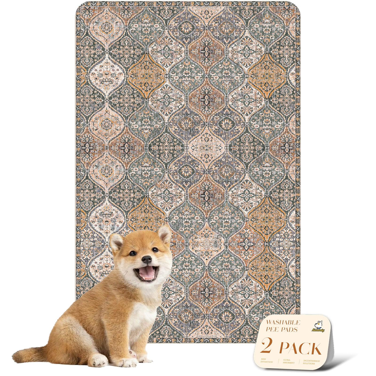Nunubaby brown-multi-pattern washable pee pad protects floors with style