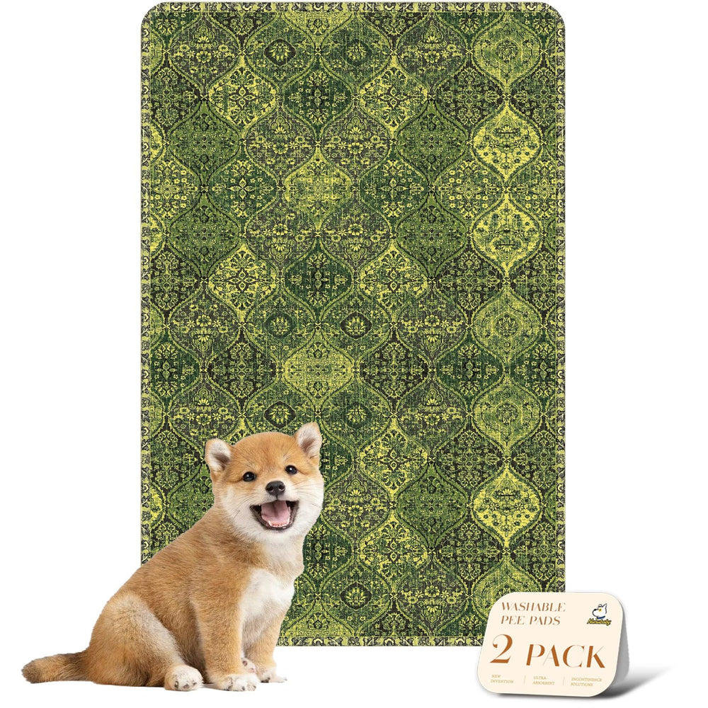 Nunubaby washable pee pad for dogs in green multi, 24x36, protects floors and adds style.
