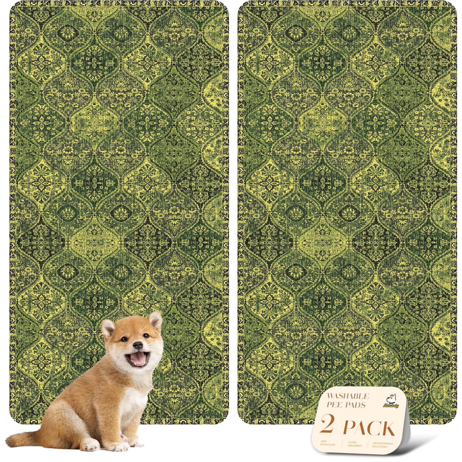 nunubaby forest green pee pad with non-slip backing protects crates and floors