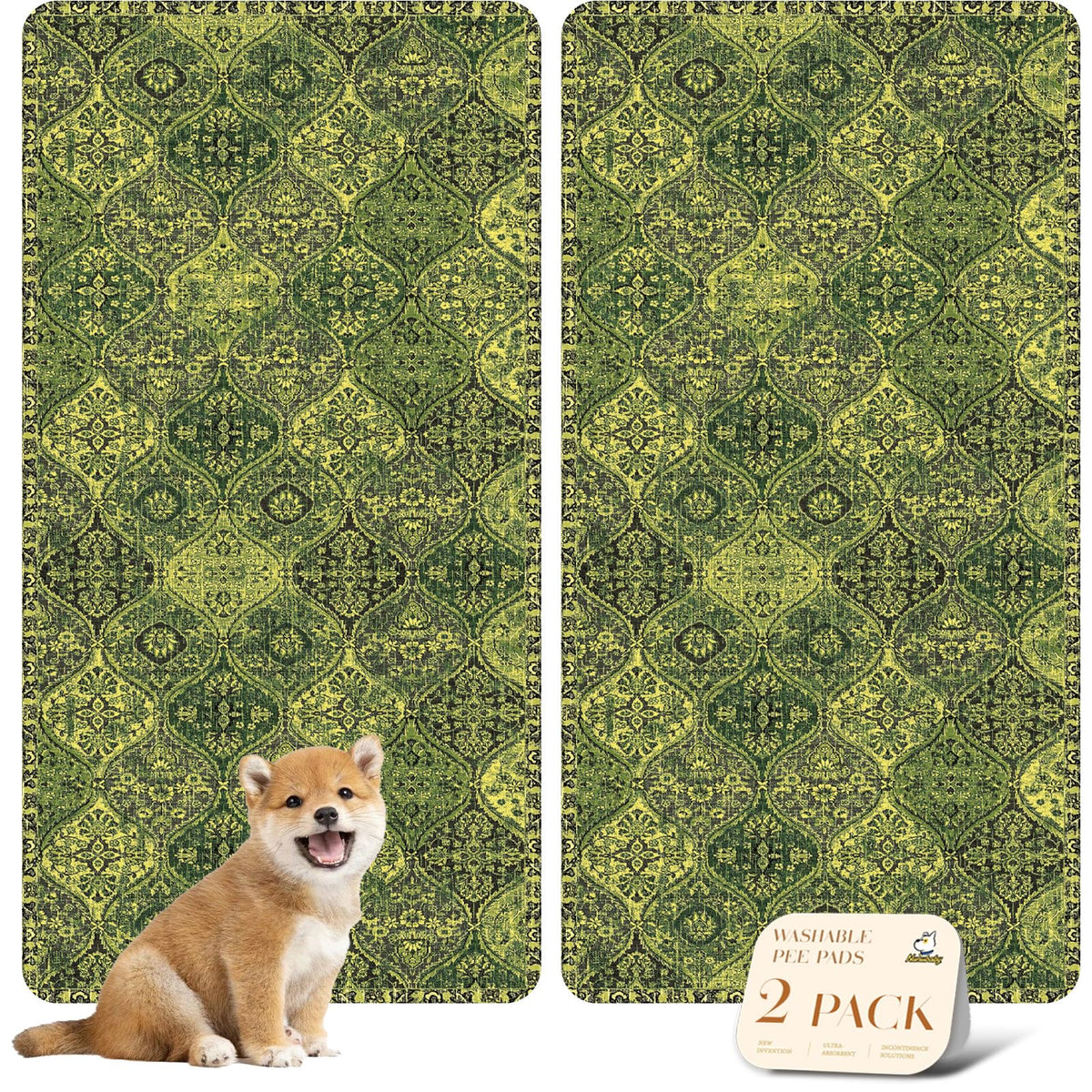 nunubaby forest green pee pad with non-slip backing protects crates and floors