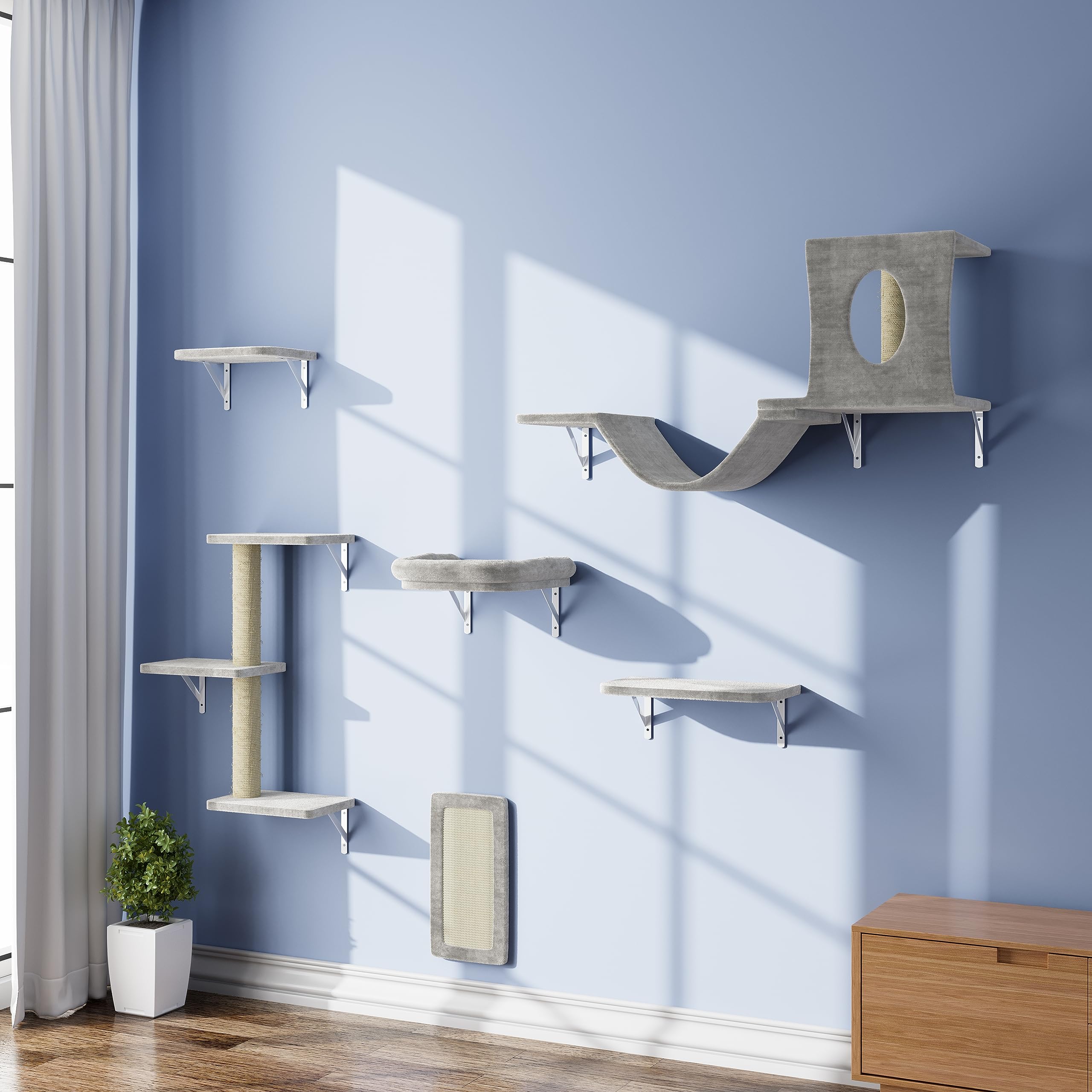 NunU Lab wall-mounted cat furniture 6-piece setup saves floor space and expands vertical play